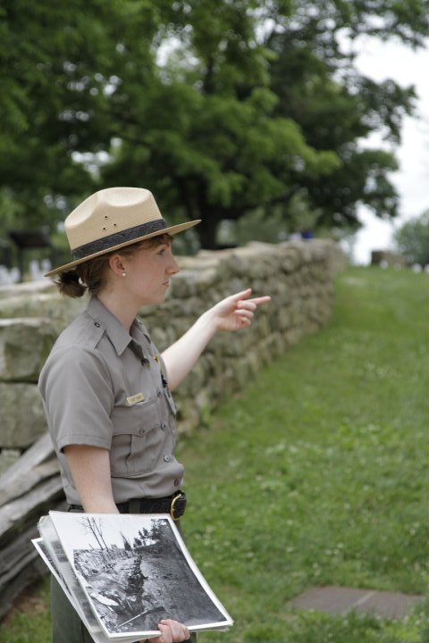 Caity giving a talk on the Sunken Road at Fredericksburg 2